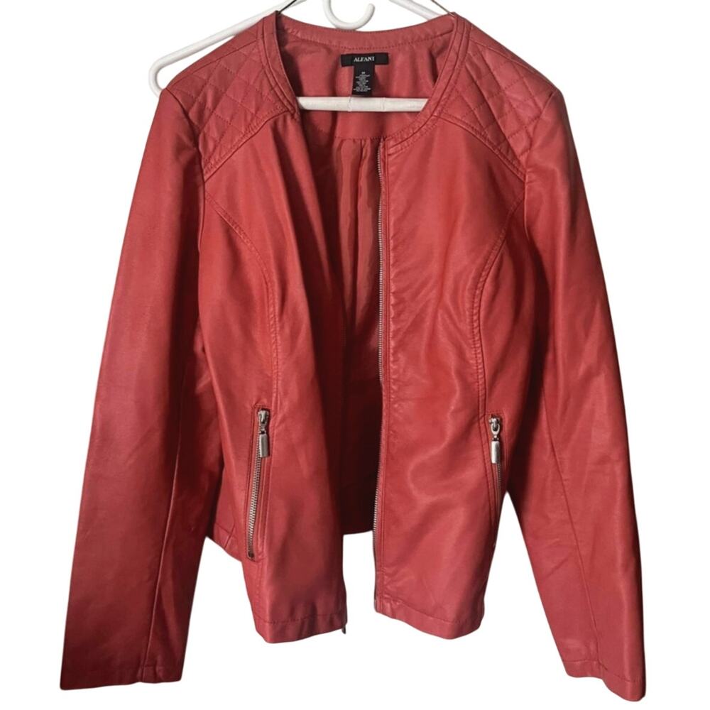 Alfani Women’s Coral Red Faux Leather Jacket – Size M